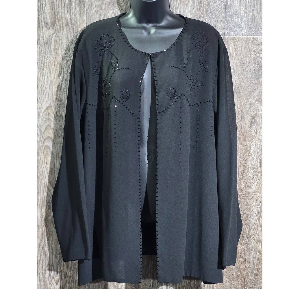 Vtg Montee Collection‎ Black Sheer Beaded Formal Jacket Topper Cardigan Size 22W
